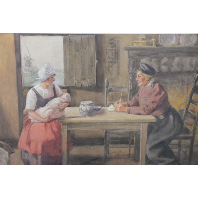 Brown G. Howard Hilder "A Family Moment in Volendam" Original Watercolor C.1930s For Sale - Image 8 of 13