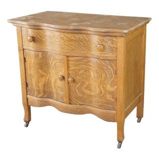 Antique Victorian Quartersawn Oak Serpentine Oxbow Washstand Chest Bedside Table For Sale