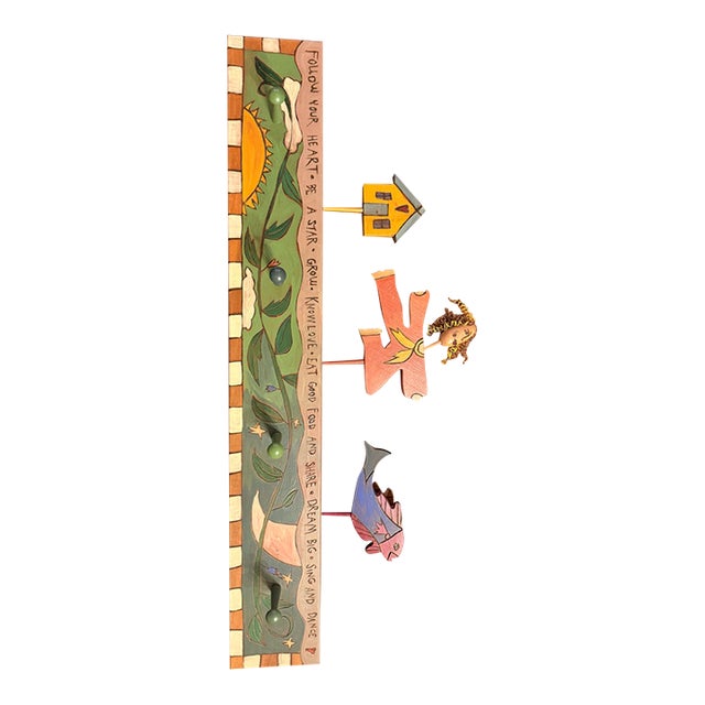 Sticks Sarah Grant 1997 Folk Art 36” Coat Rack Wall Hooks Hand Painted For Sale