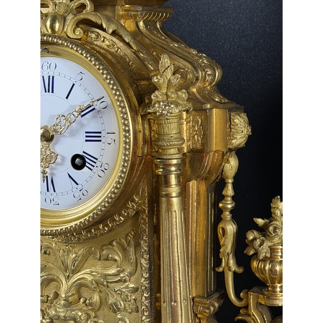 Metal French Napoleon III Gilt Bronze Clock Garniture with Japy Frères Movement, France, Set of 3 For Sale - Image 7 of 18