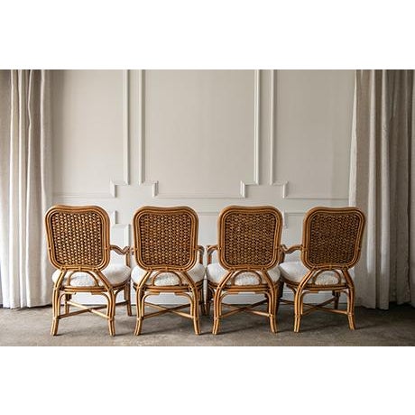 2000 - 2009 Rare Set of Four Vintage Padma’s Plantation Armchairs Woven Rattan, Sherpa Upholstery For Sale - Image 5 of 18