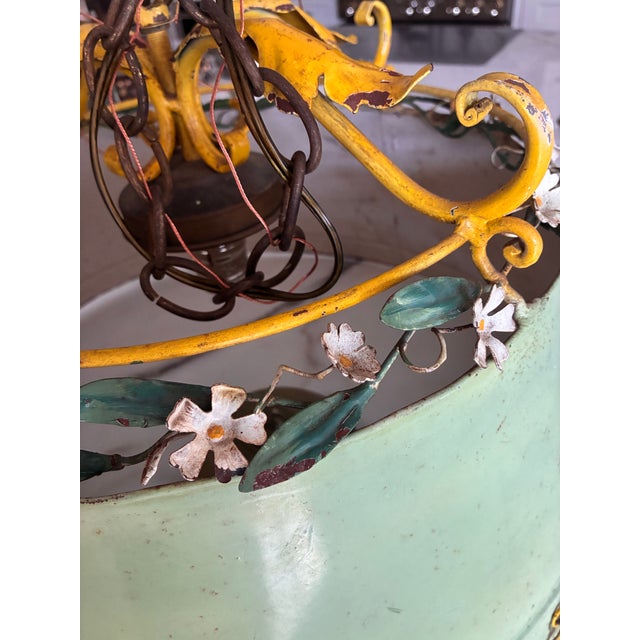 Metal Vintage Italian Tole Metal Drum Shade Pendant Lighting For Sale - Image 7 of 7