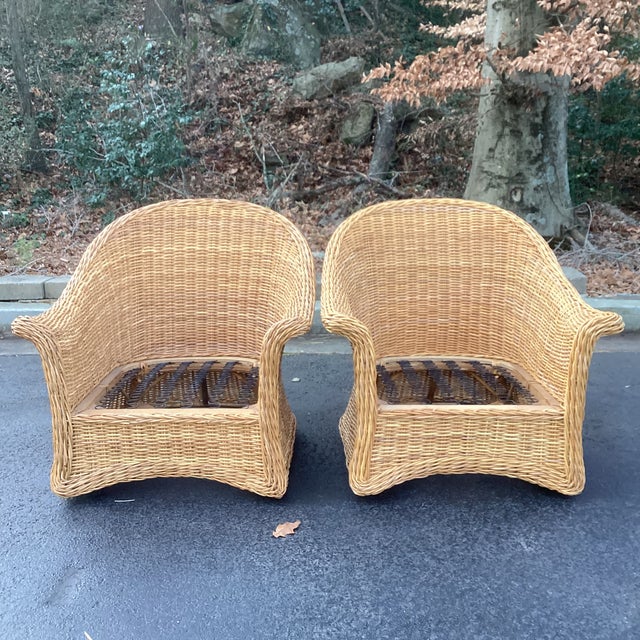 Hollywood Regency Pair of 1970's McGuire Style Rattan Lounge Chairs For Sale - Image 3 of 6