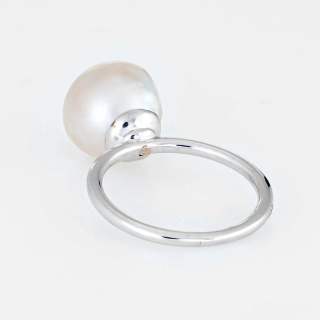 Mid 20th Century Vintage Diamond Set in Cultured Pearl Ring 14 Karat White Gold Stacking Jewellery size 5 For Sale - Image 5 of 6