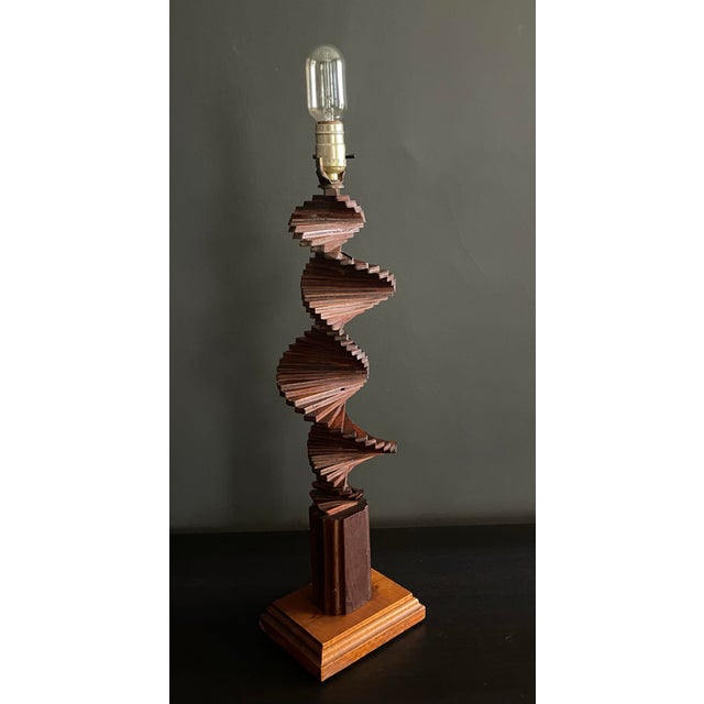 Chestnut American Tramp Art Helix Lamp, Brutalist Folk Sculpture For Sale - Image 8 of 11