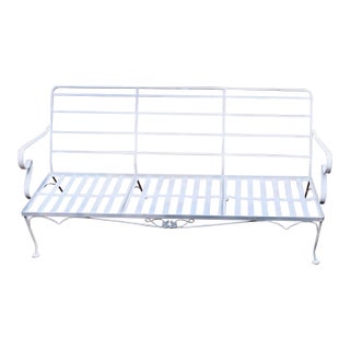 Vintage Wrought Iron Outdoor Settee Attributed to Russell Woodard For Sale