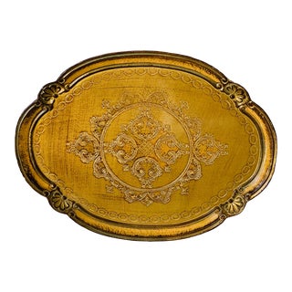 Vintage Tray Italian Neobarok Gold Wood For Sale