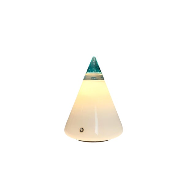 Glass Vintage Cone Pyramid Table Lamp in White and Blue Murano Glass by Giusto Toso for Leucos, 1970s For Sale - Image 7 of 12