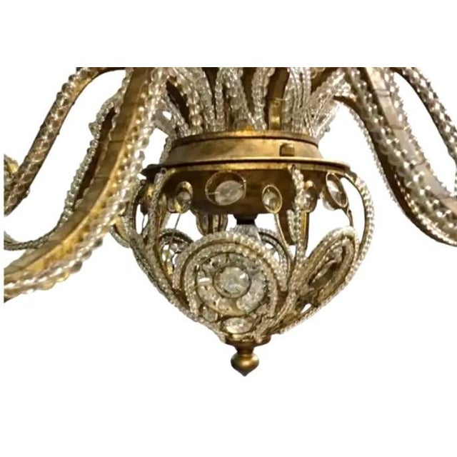 Gilt Iron and Crystal Beaded Chandelier, Belle Époque Style For Sale - Image 4 of 7