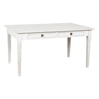 19th Century Swedish Gray Painted Two-Drawer Table or Writing Desk For Sale