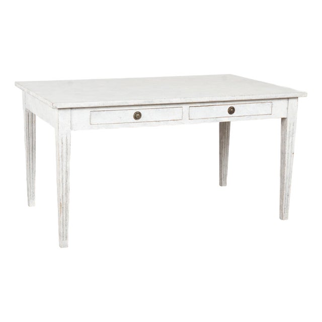 19th Century Swedish Gray Painted Two-Drawer Table or Writing Desk For Sale