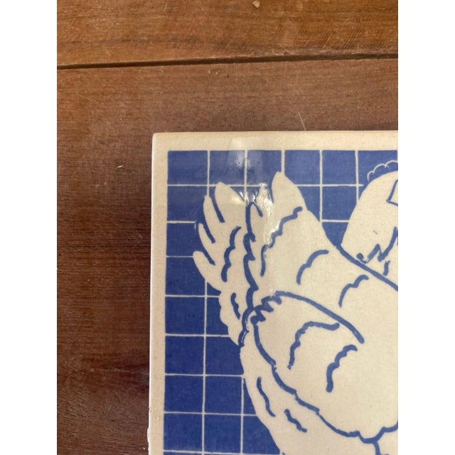 Vintage Blue Rooster Tile Coaster Motif Dish For Sale - Image 4 of 7