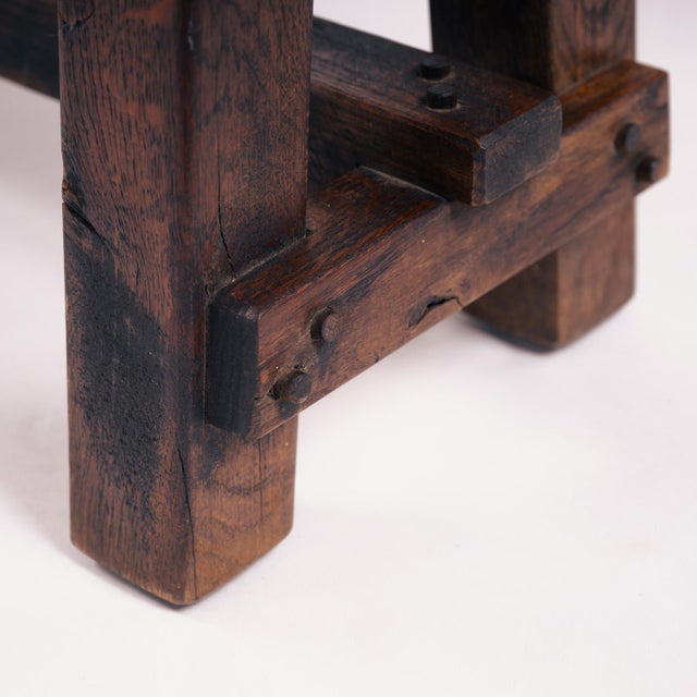Brutalist Brown Oak Bench For Sale - Image 15 of 18
