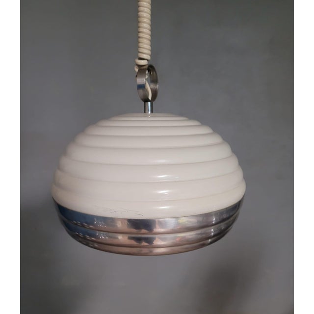 Pendant Lamp in White and Chromed Metal in the style of Achille Castiglioni, 1960s-1970s For Sale - Image 9 of 11