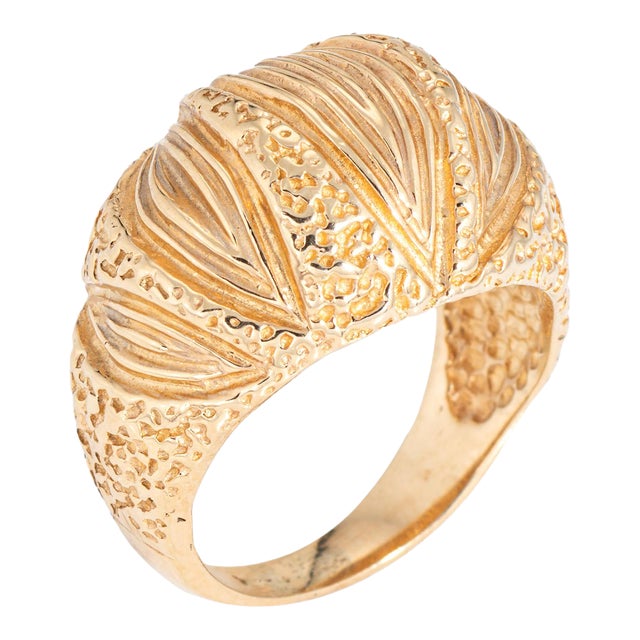 70s Vintage Dome Ring Size 5 Cigar Band Textured Ridged 14k Yellow Gold For Sale