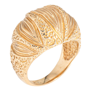 70s Vintage Dome Ring Size 5 Cigar Band Textured Ridged 14k Yellow Gold