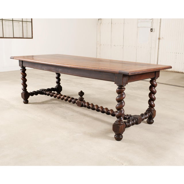 19th C. French Louis XVIII Style Oak Barley Twist Dining Table 7 Ft For Sale - Image 18 of 18