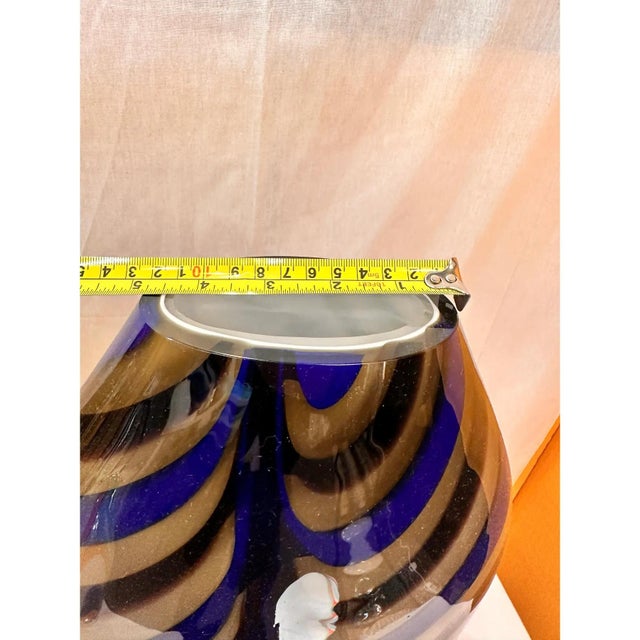 Artistic Italian Vase in Beige Hand-Made Murano Glass with Blue and Brown Reeds by Simoeng, in Exhibition Piece...