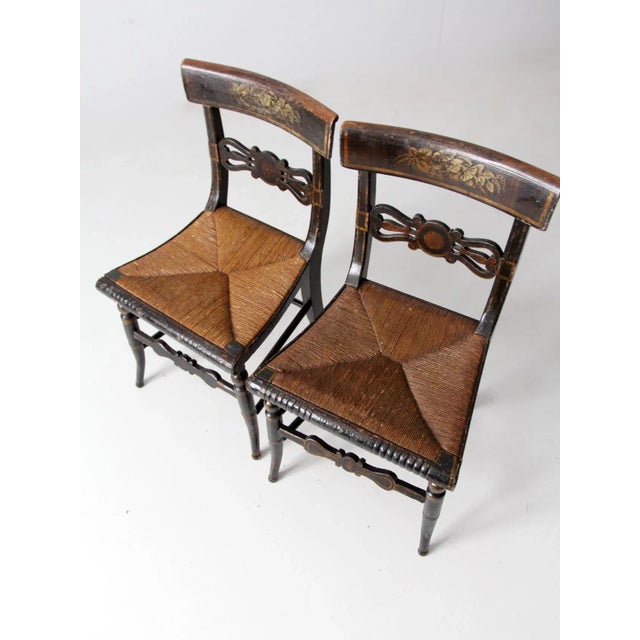 Antique Stencil Painted Chairs Pair For Sale - Image 6 of 13