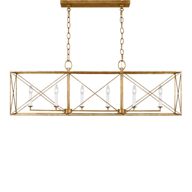 Chapman & Myers by Visual Comfort Studio Beatrix 6-Light Large Linear Lantern Pendant in Antique Gild Gold For Sale