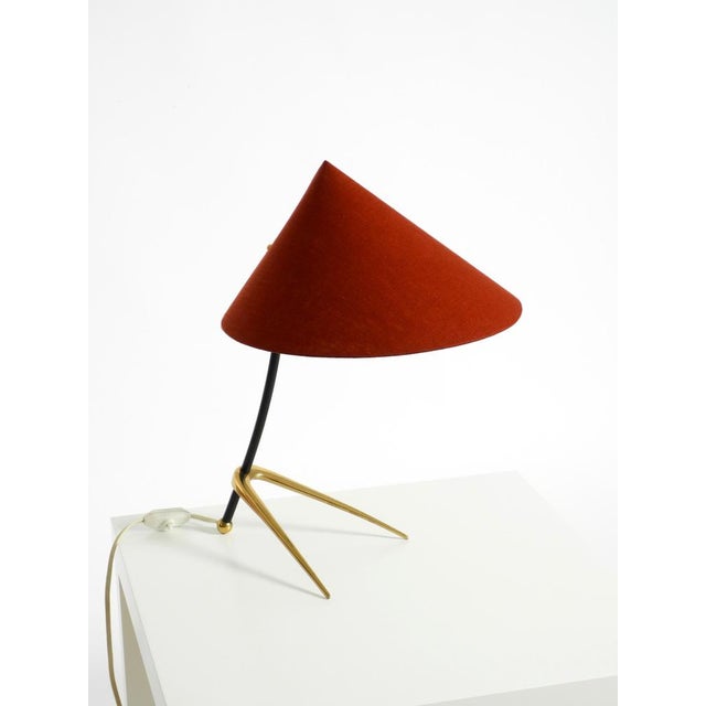Large Mid-Century Modern Tripod Brass Table Lamp with Fabric Shade from Kalmar, 1950s For Sale - Image 12 of 18
