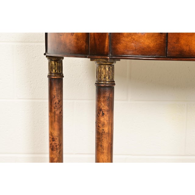 Maitland Smith Style French Empire Burl Wood and Gold Gilt Demilune Console Table For Sale - Image 10 of 16