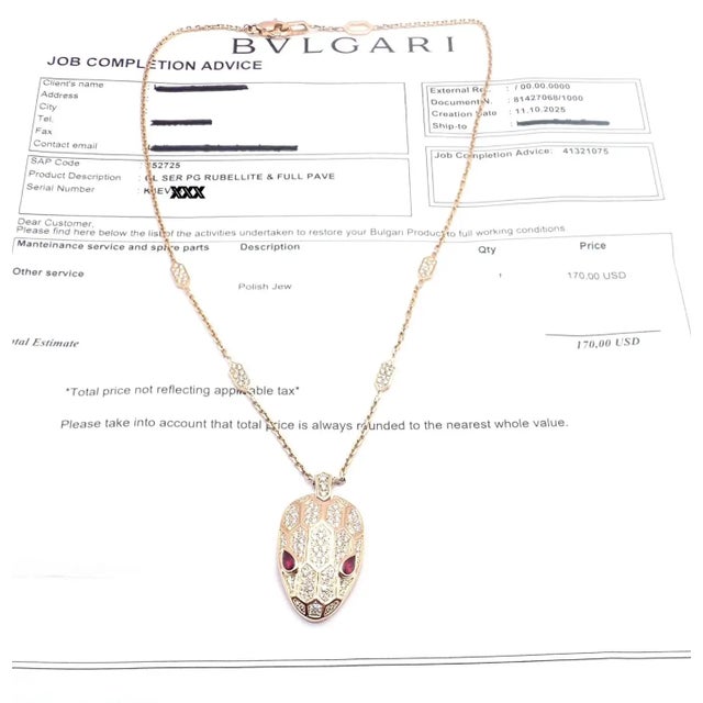 Metal Bulgari Serpenti Pave Diamond Rubellite Rose Gold Large Pendant Necklace For Sale - Image 7 of 13