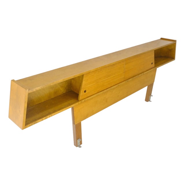 Edmund Spence Blond Birch 92" Long Headboard Bed w/ Storage Compartment c1960s For Sale