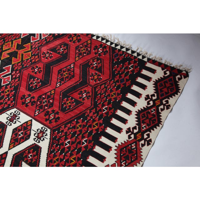 1940s Authentic Tribal Handwoven Kilim for Floor – Family Made Stitched Together - 6' 5'' X 13' 11'' For Sale - Image 10 of 14