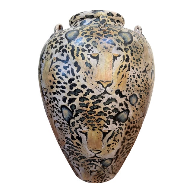 20th Century Cheetah Motif Ceramic Urn For Sale