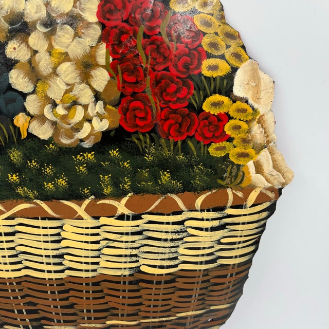 Tan Vintage Hand Painted Toleware Floral Nantucket Basket Wall Hooks For Sale - Image 8 of 12