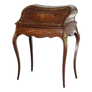 Antique French Louis XIV Inlaid Rosewood & Ormolu Lady’s Desk C1890 For Sale