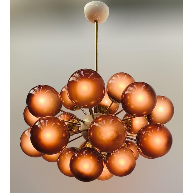 Fabio Ltd 21st Century Ovale Natural Brass Frosted Amethyst Murano Sputnik Chandelier by Fabio LTD For Sale - Image 4 of 9