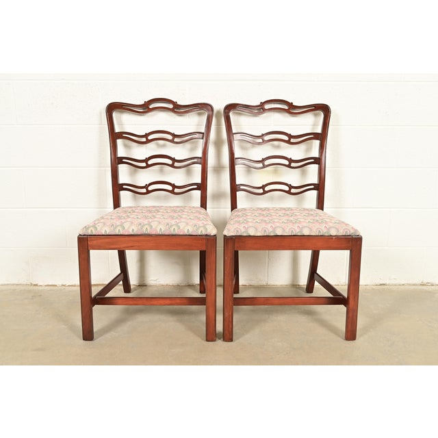 A gorgeous pair of Georgian or Chippendale style side chairs or dining chairs In the manner of Baker Furniture USA, Circa...