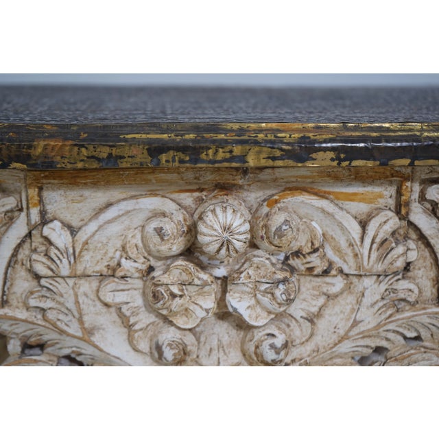 Italian Style Carved Base Console Table W. Brass Top For Sale - Image 10 of 12