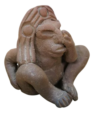Mid 20th Century Pre-Columbian Aztec Mayan Clay Terracotta Whistle Seated Figurine 3"