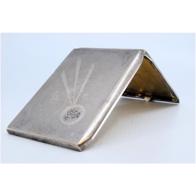 Silver Cigarette Case with Three Raised Stripes on the Lid For Sale - Image 9 of 11