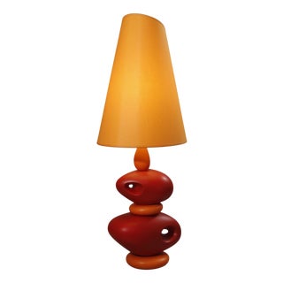 Large Orange Ceramic Table Lamp by Louis Drimmer, 1980s For Sale
