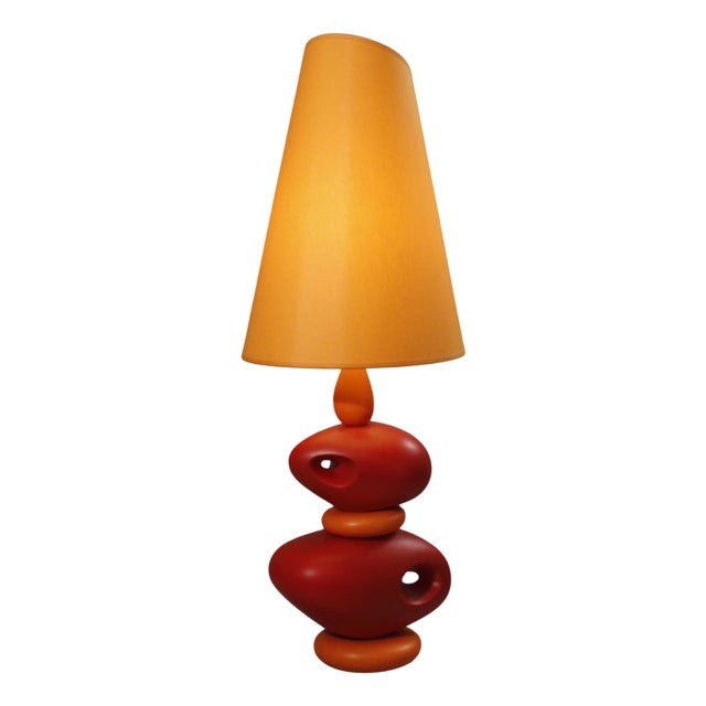 Large Orange Ceramic Table Lamp by Louis Drimmer, 1980s For Sale
