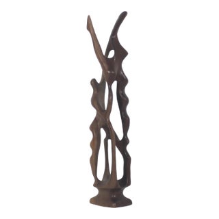 Vintage Abstract Art Wood Sculpture, Acrobats, Dancers, Hand Carved From a Single Piece of Wood, Smooth Curvy, Original One of a Kind Teak For Sale