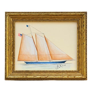 Original Hand-Painted Sailboat Painting in a Vintage Frame For Sale