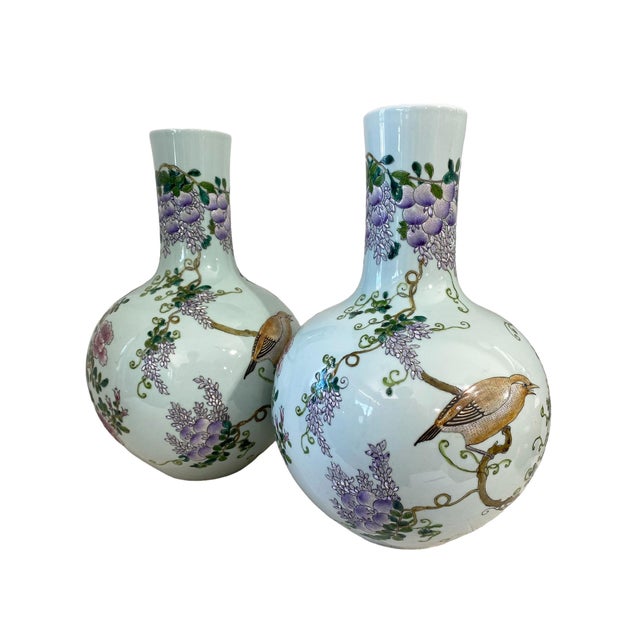 Chinoiserie Vintage Porcelain Celadon Onion Shaped Vases Set of Two 16.75 " H For Sale - Image 4 of 7