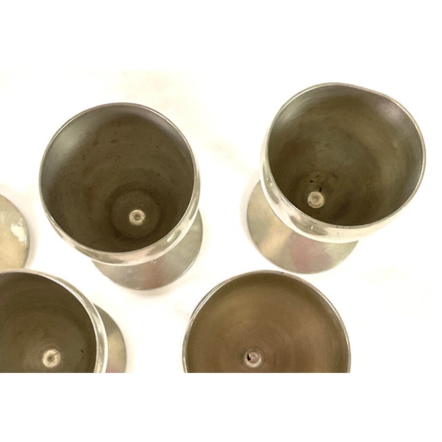 Metal Mid 20th Century Metewa, Holland, Mid-Century Modern ,Real Pewter – 4 Ounce Wines - Set of Eight For Sale - Image 7 of 8