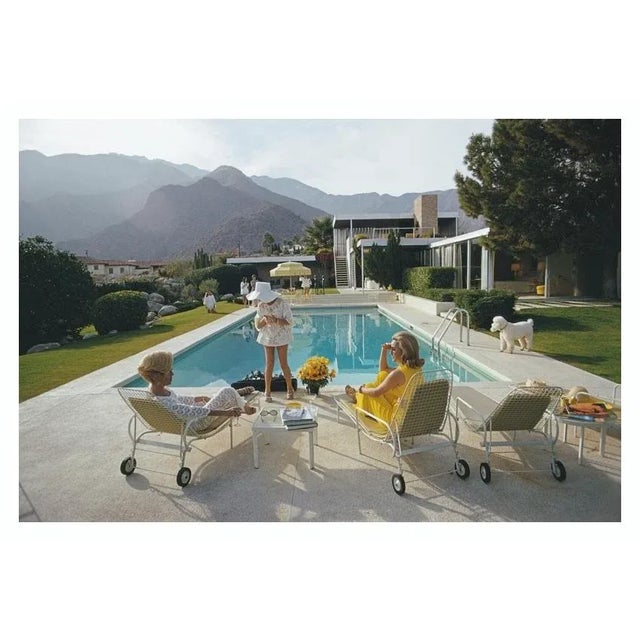 Poolside Poodle 1970 Former fashion model Helen Dzo Dzo Kaptur (in white lace), Nelda Linsk (in yellow), wife of art...