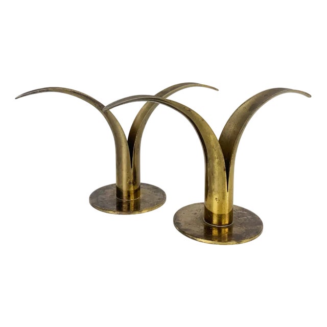 Mid-Century Scandinavian Lily Candleholders in Brass by Ivar Ålenius Björk for Ystad-Metall, Sweden, Set of 2 For Sale
