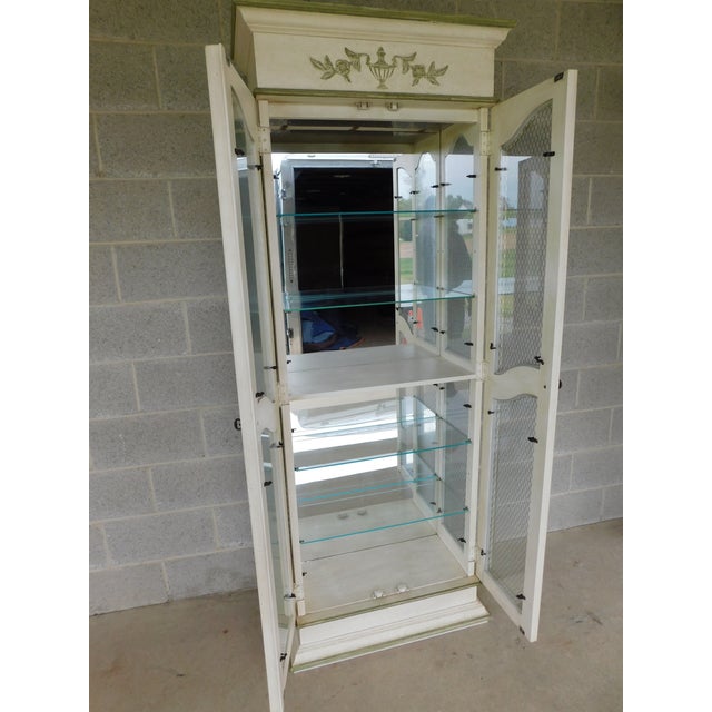 Hekman French Country Style Alabaster Lime Green Lighted Curio Cabinets- A Pair For Sale - Image 11 of 18