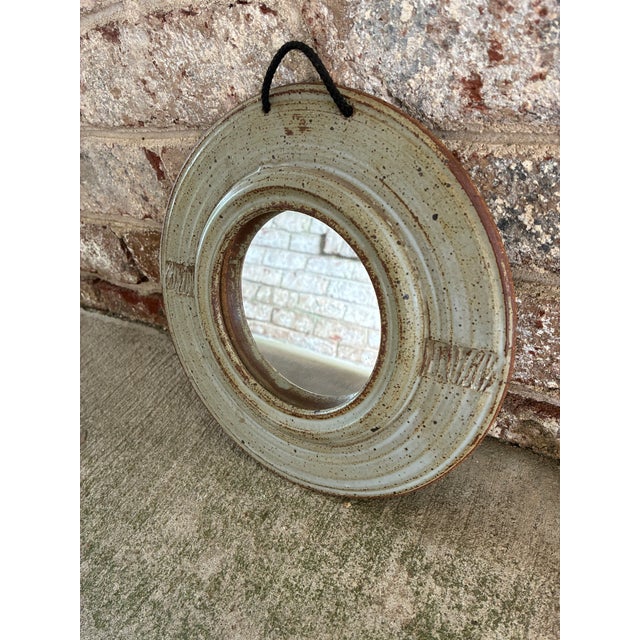 Mid 20th Century Vintage Small Ceramic Round Wall Mirror For Sale - Image 5 of 9
