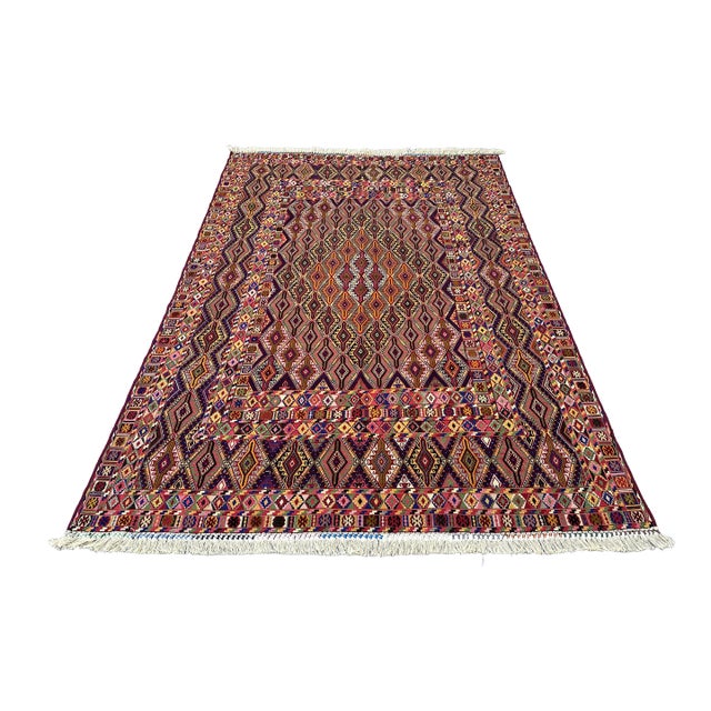 Multicolor Mushwani Maimana Hand-Woven Kilim Rug - 6'7" X 9'2" For Sale