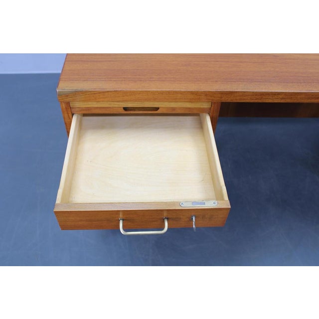 Mid-Century Danish Teak Writing Desk with Brass Details, 1960s For Sale - Image 6 of 18