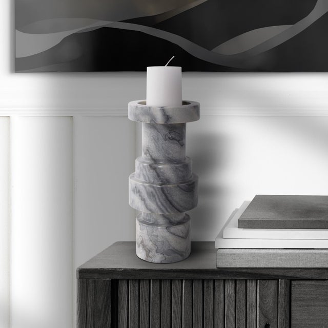 Gray Modern Clarinda Marble Candle Holder- Short For Sale - Image 8 of 9